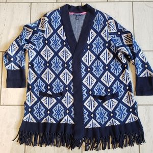 Isaac Mizrahi Live Open Front Cardigan, Pockets, Rib Trim, Fringe 2X